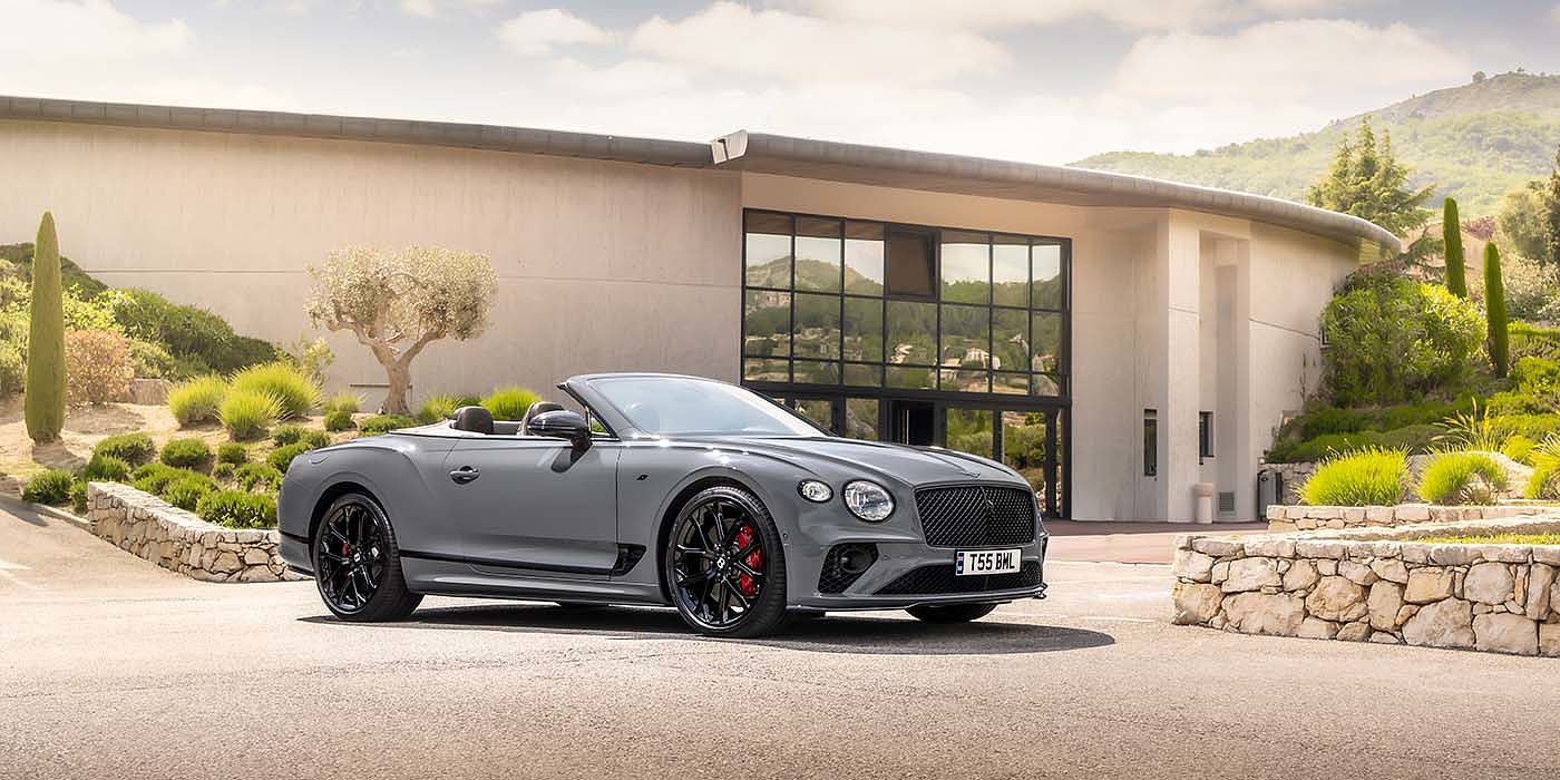 Bentley Cyprus Bentley Continental GTC S convertible in Cambrian Grey paint front 34 static near house