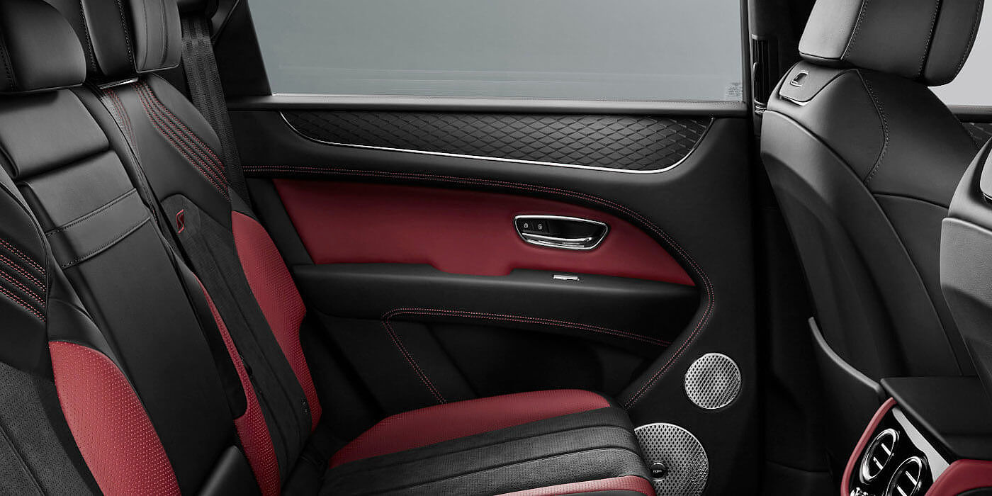 Bentley Cyprus Bentley Bentayga S SUV rear interior in Beluga black and Hotspur red hide