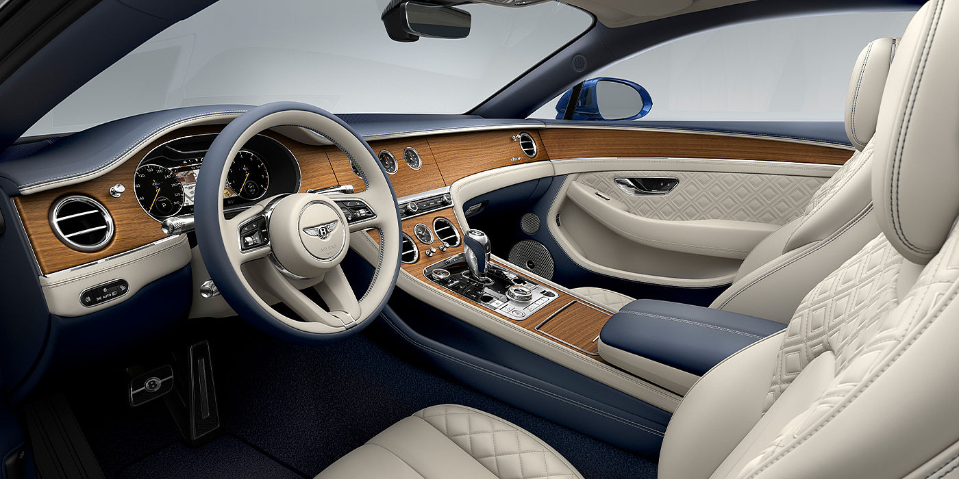 Bentley Cyprus Bentley Continental GT Azure coupe front interior in Imperial Blue and linen hide