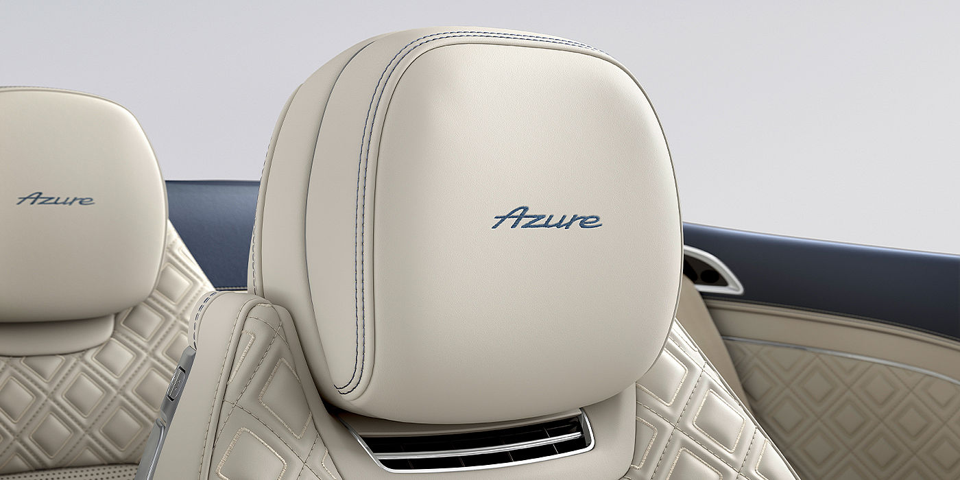 Bentley Cyprus Bentley Continental GTC Azure convertible seat detail in Linen hide with Azure emblem